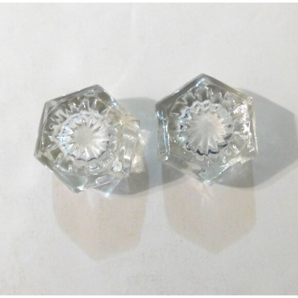Vintage Salt Cellars Set Of 2 Hexagon Shape Clear Crystal Glass 1.5" Diameter - Picture 4 of 6
